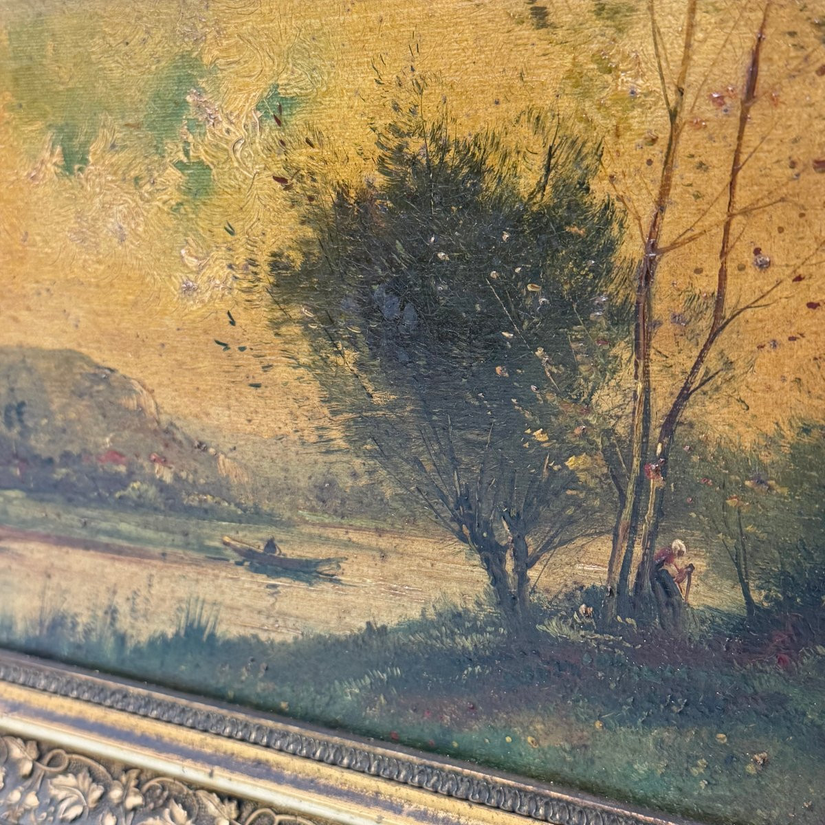 River Landscape In Oil On Canvas -photo-2