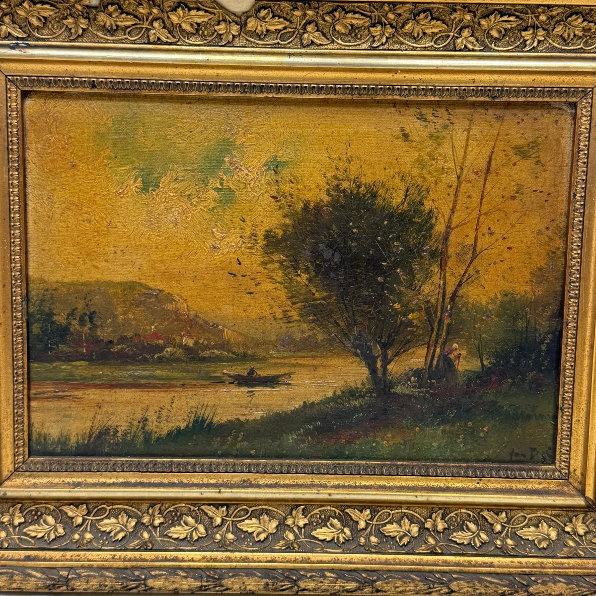 River Landscape In Oil On Canvas -photo-3
