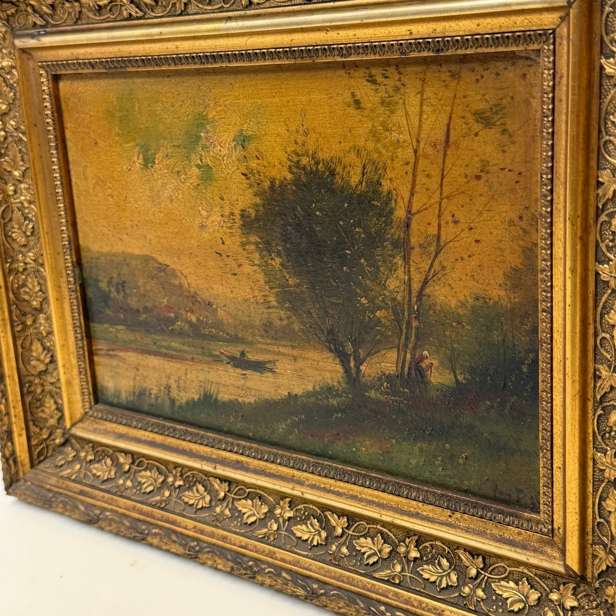 River Landscape In Oil On Canvas -photo-4