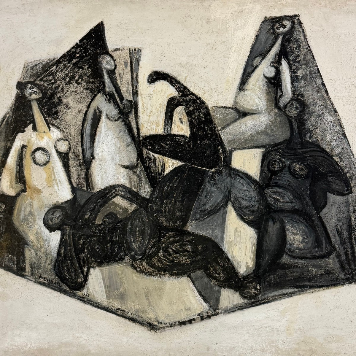 Huile sur papier « Amitiés » de Berthe Dubail