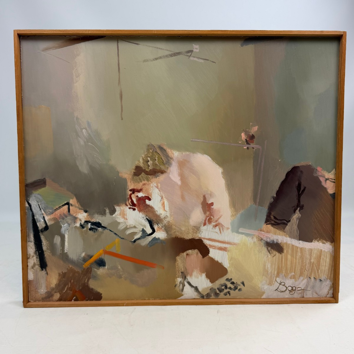 Oil On Panel ‘at Work’ By Yves Bagé