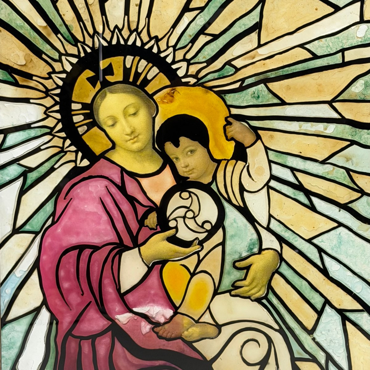 Composition moderne représentant la Vierge à l'Enfant sur verre -photo-3