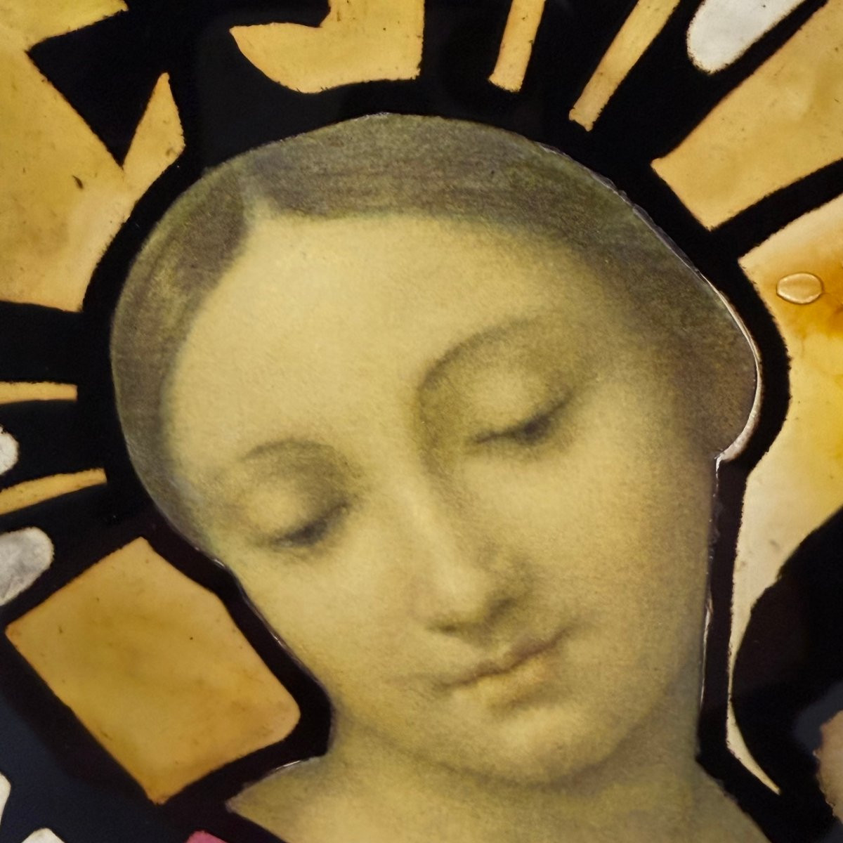 Composition moderne représentant la Vierge à l'Enfant sur verre -photo-2