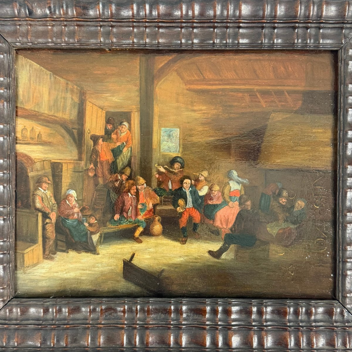 Huile sur panneau, scène de taverne, école flamande du XVIIe siècle    -photo-4