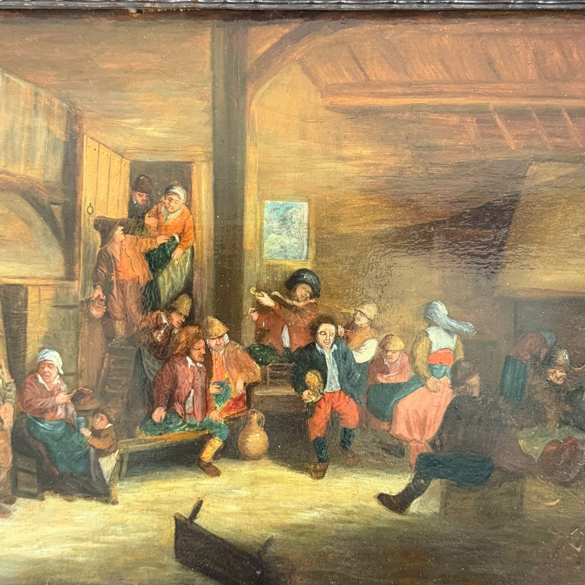 Huile sur panneau, scène de taverne, école flamande du XVIIe siècle    -photo-2