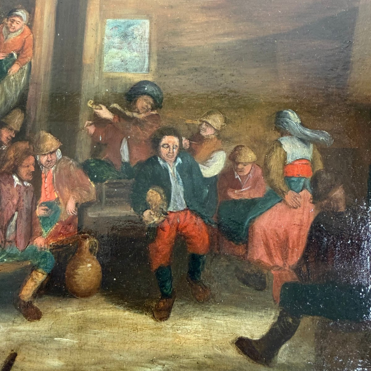 Huile sur panneau, scène de taverne, école flamande du XVIIe siècle    -photo-3
