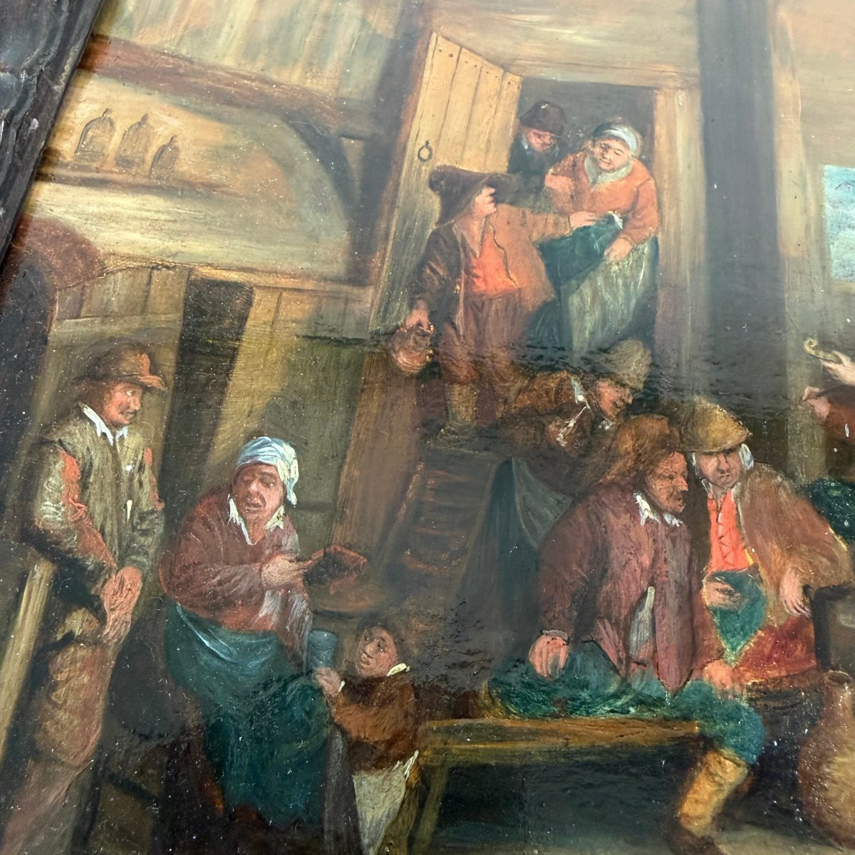 Huile sur panneau, scène de taverne, école flamande du XVIIe siècle    -photo-4