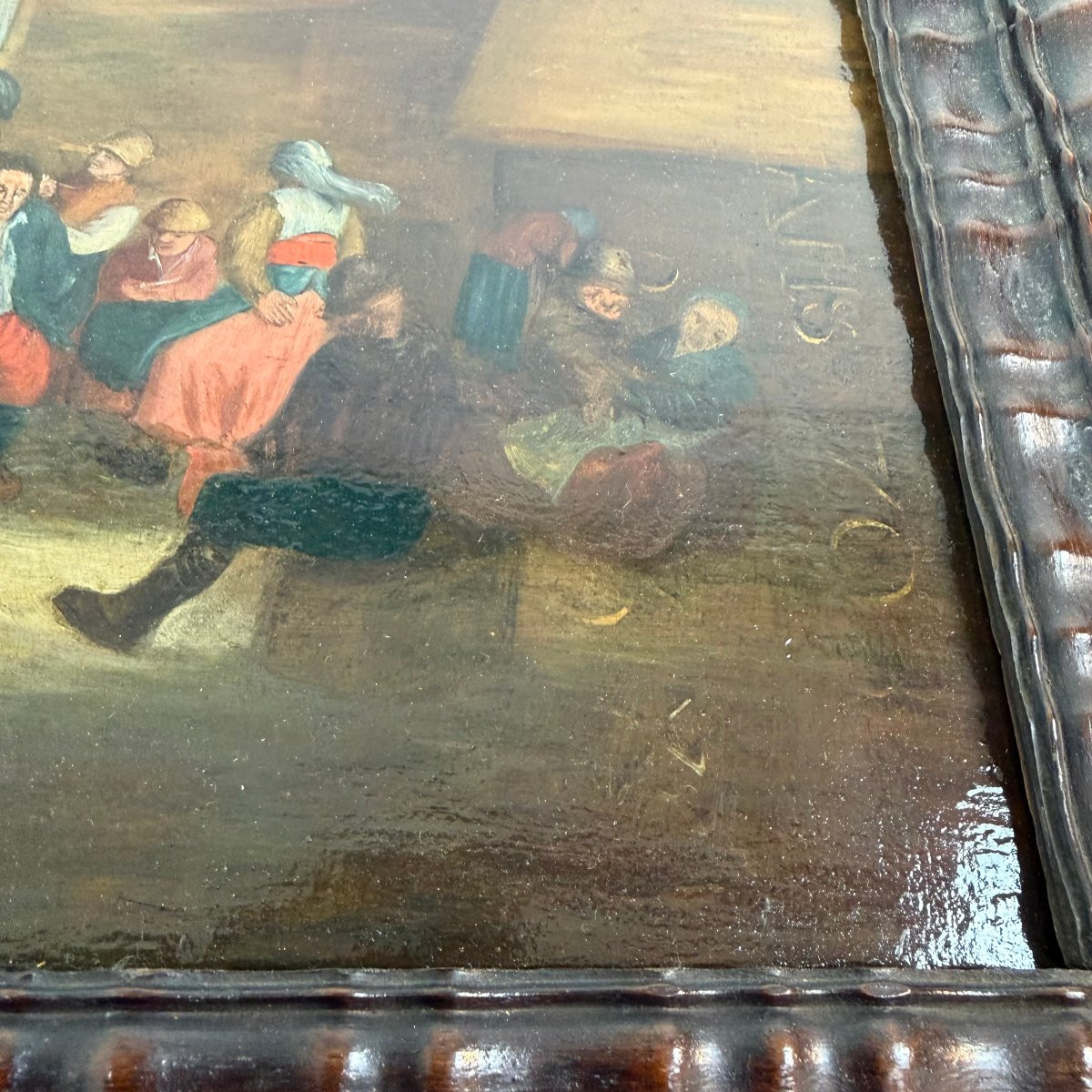 Huile sur panneau, scène de taverne, école flamande du XVIIe siècle    -photo-5