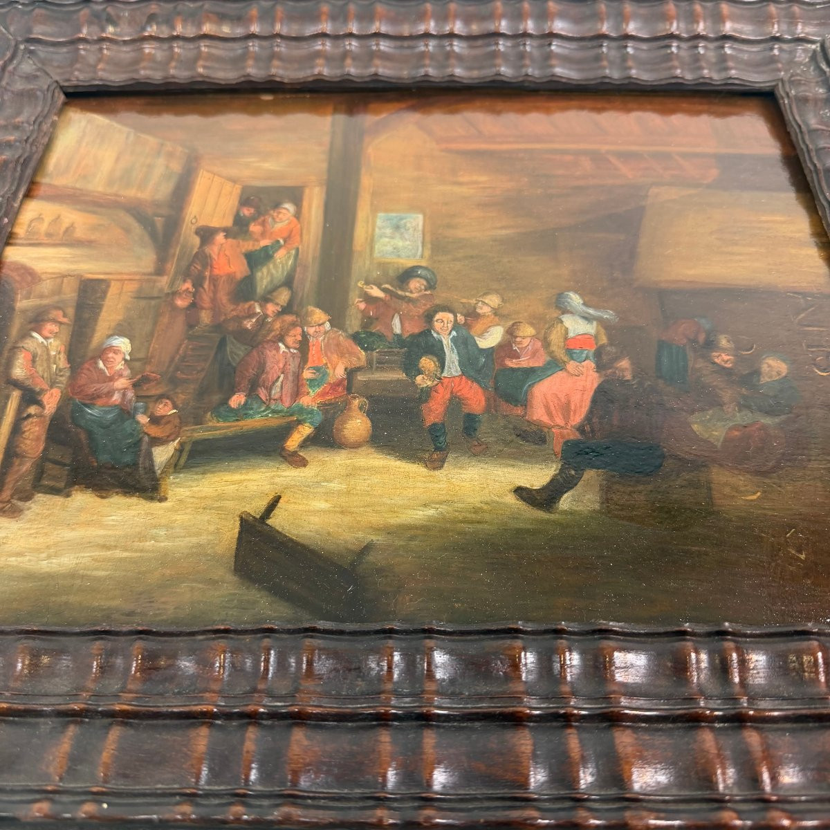 Huile sur panneau, scène de taverne, école flamande du XVIIe siècle    -photo-6