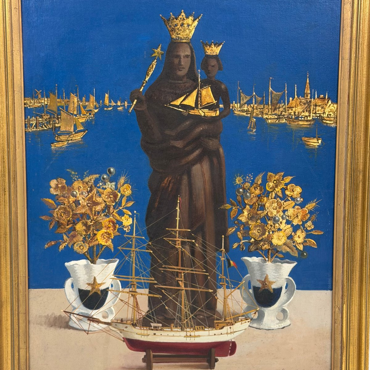 Huile sur toile « Notre-Dame de la Mer » de Georges Frederic-photo-1