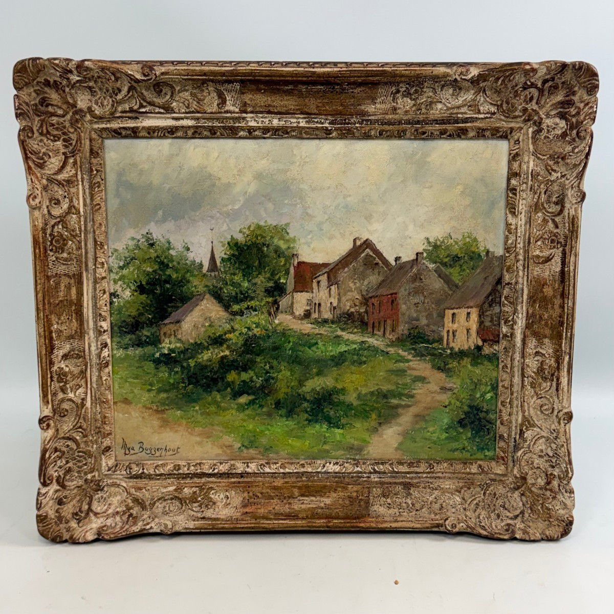 Huile sur toile, vue de campagne par Mya Buggenhout 