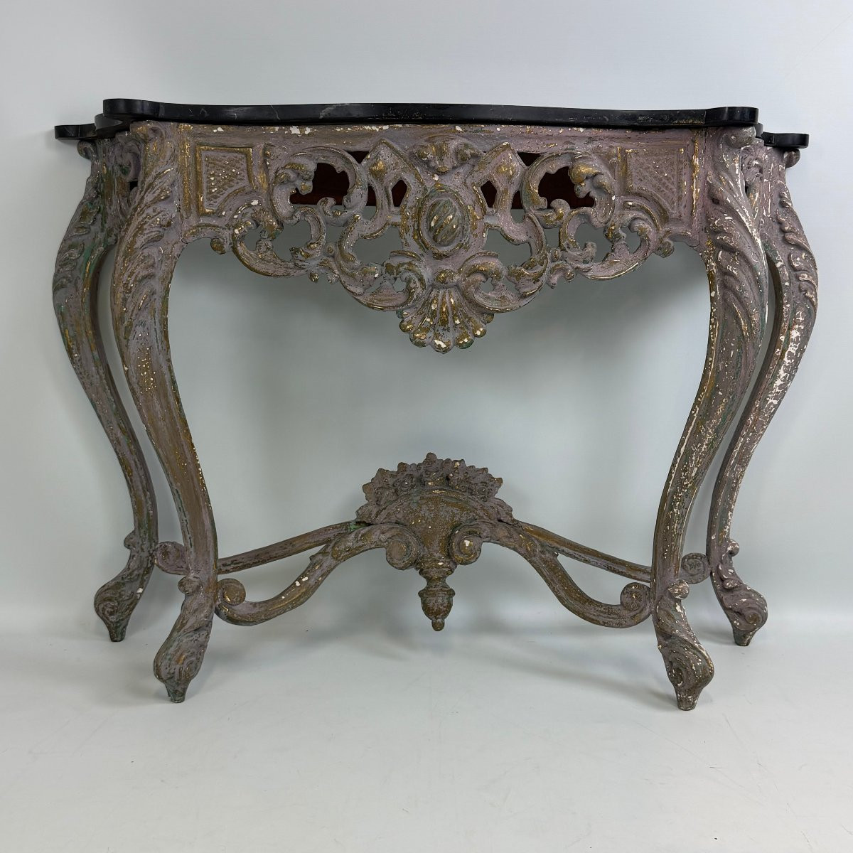 Console Louis XV avec plateau en marbre noir -photo-2