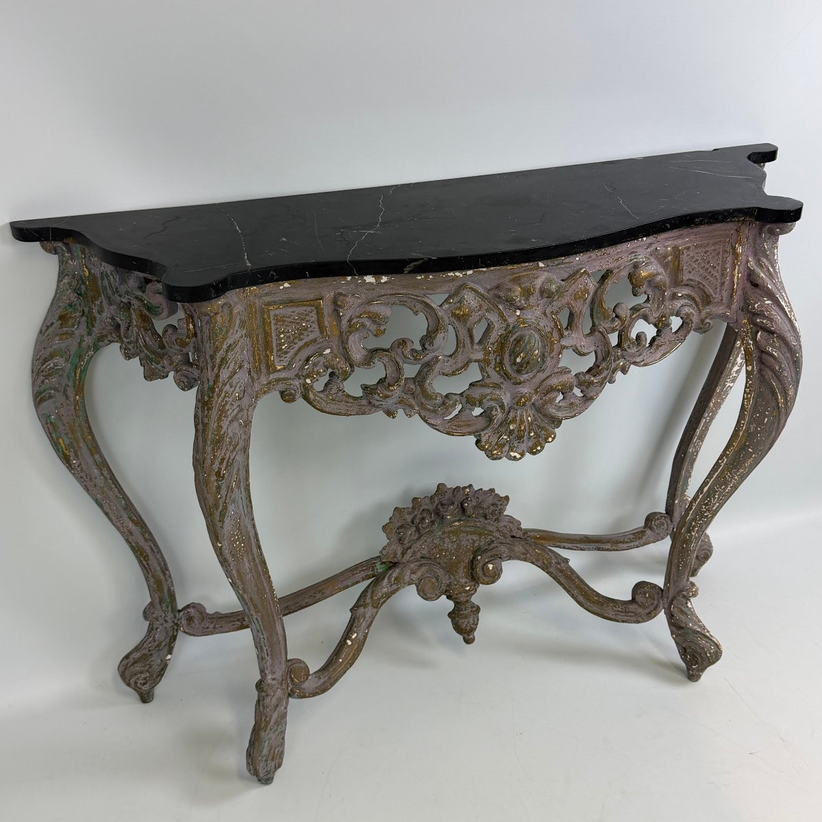 Console Louis XV avec plateau en marbre noir -photo-3