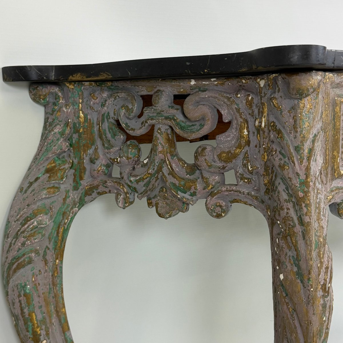 Console Louis XV avec plateau en marbre noir -photo-3