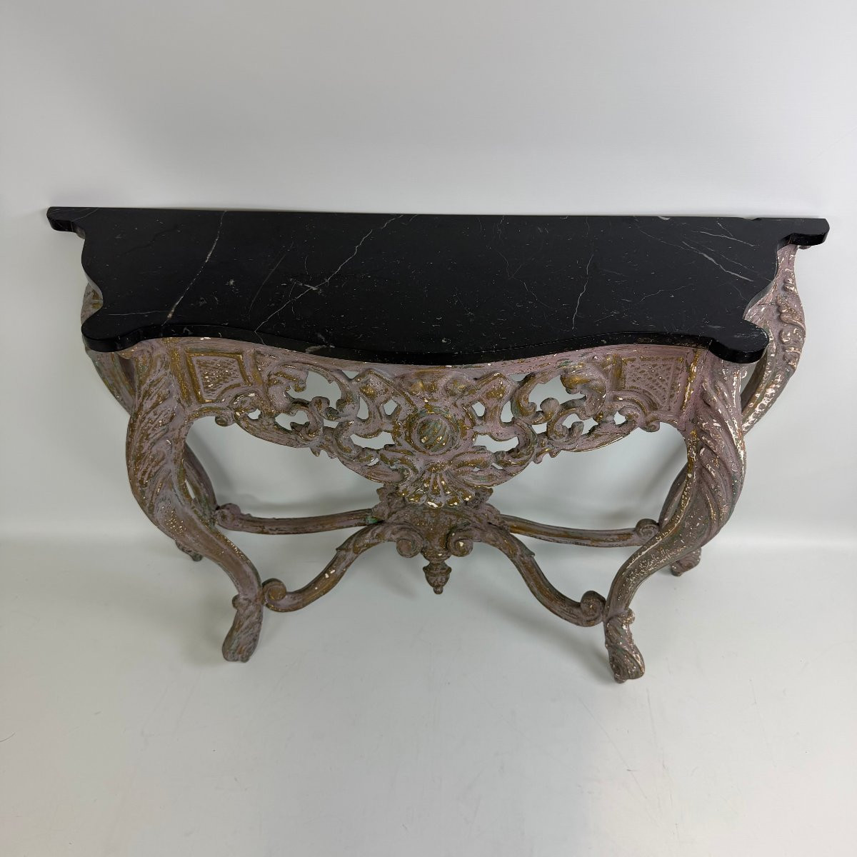 Console Louis XV avec plateau en marbre noir -photo-4
