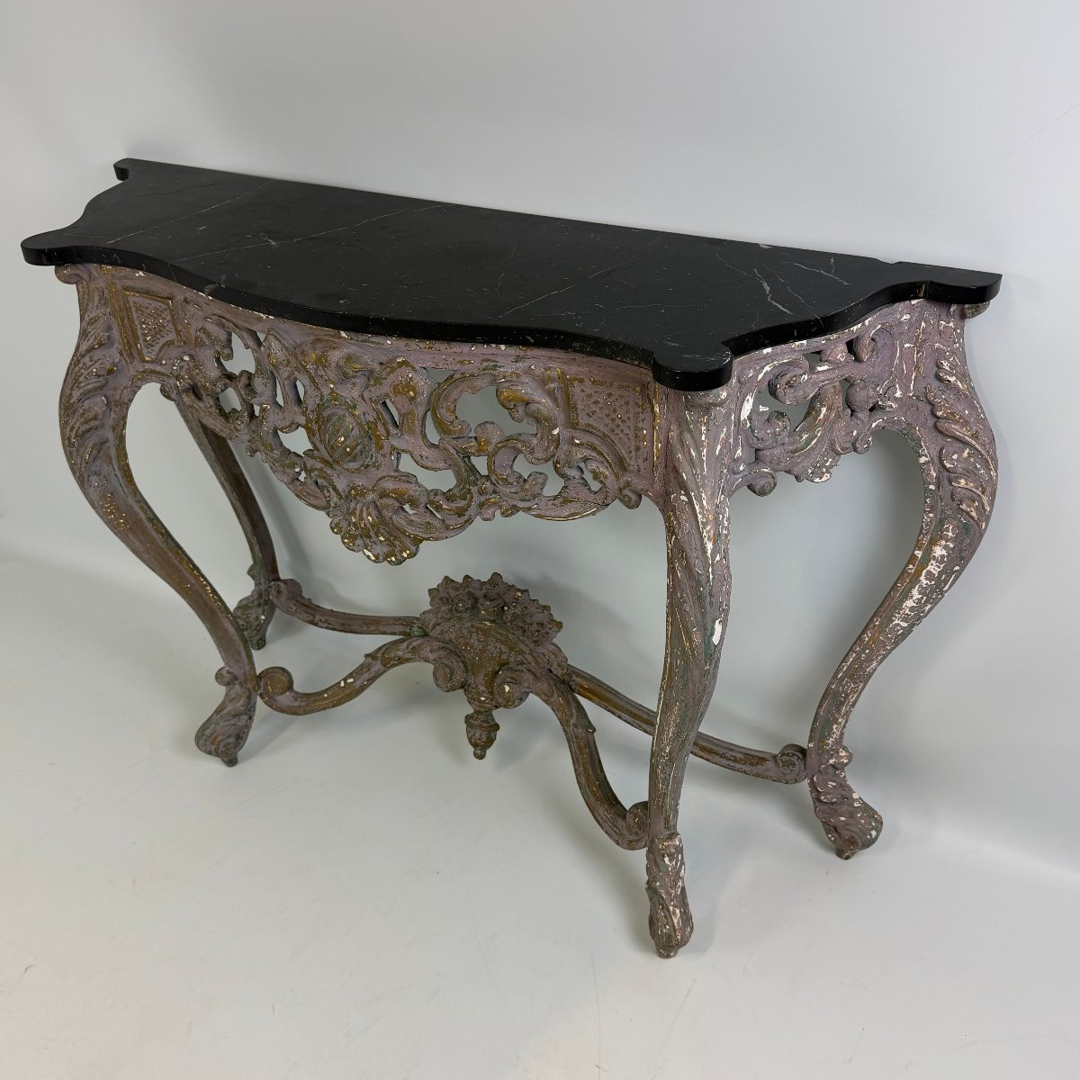 Console Louis XV avec plateau en marbre noir -photo-6