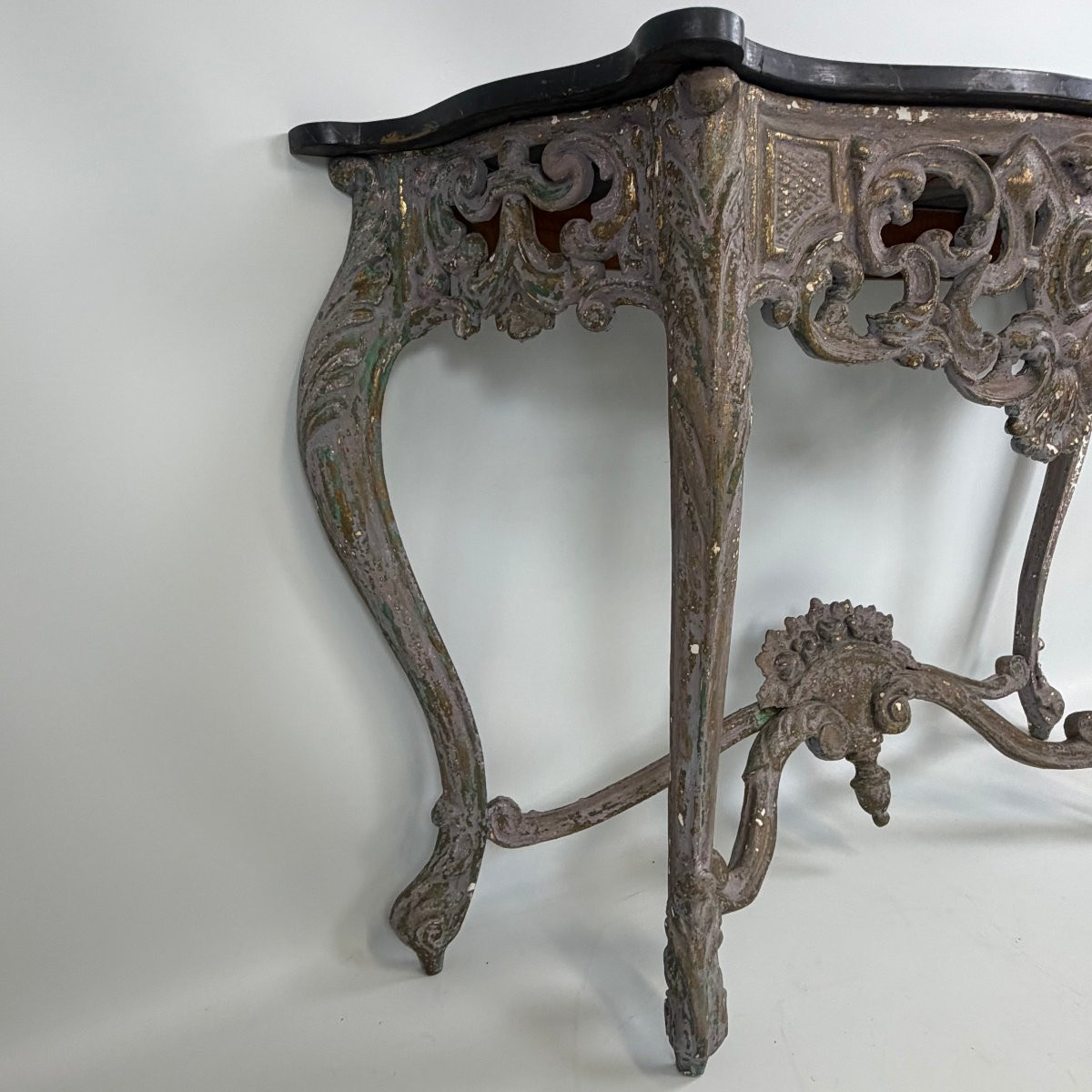 Console Louis XV avec plateau en marbre noir -photo-7