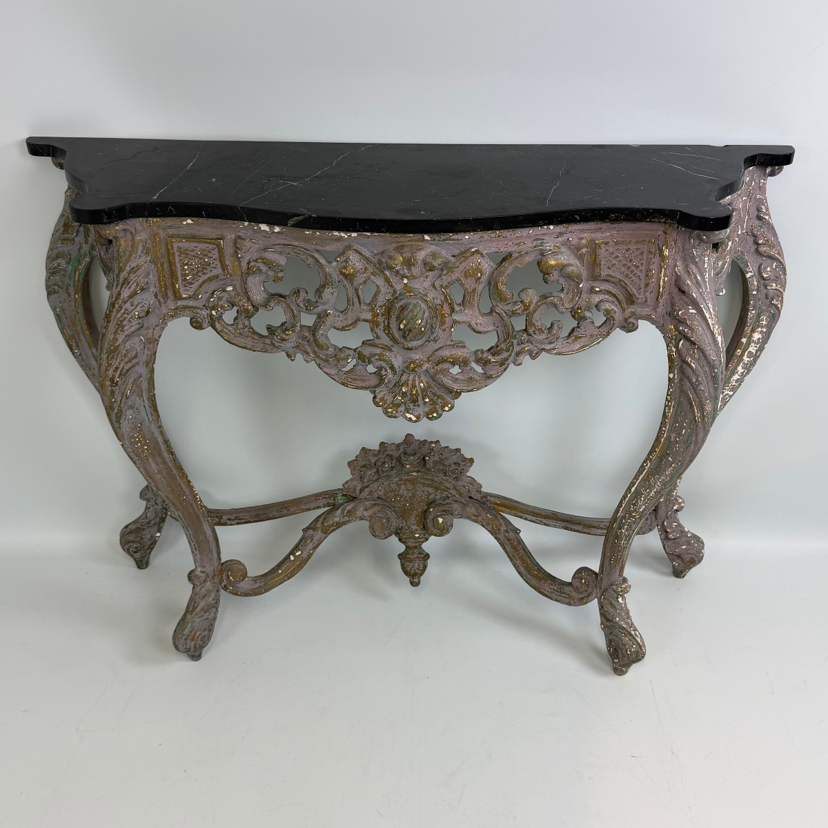 Console Louis XV avec plateau en marbre noir 