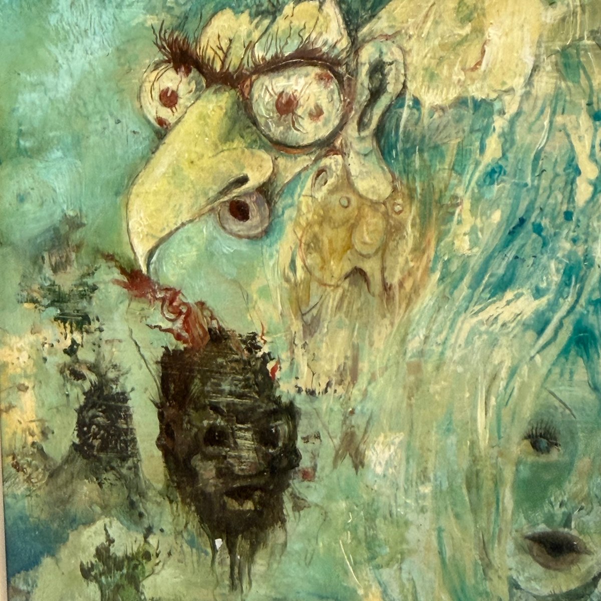 Huile sur panneau « Visages imaginaires » de Jean Dratz -photo-1