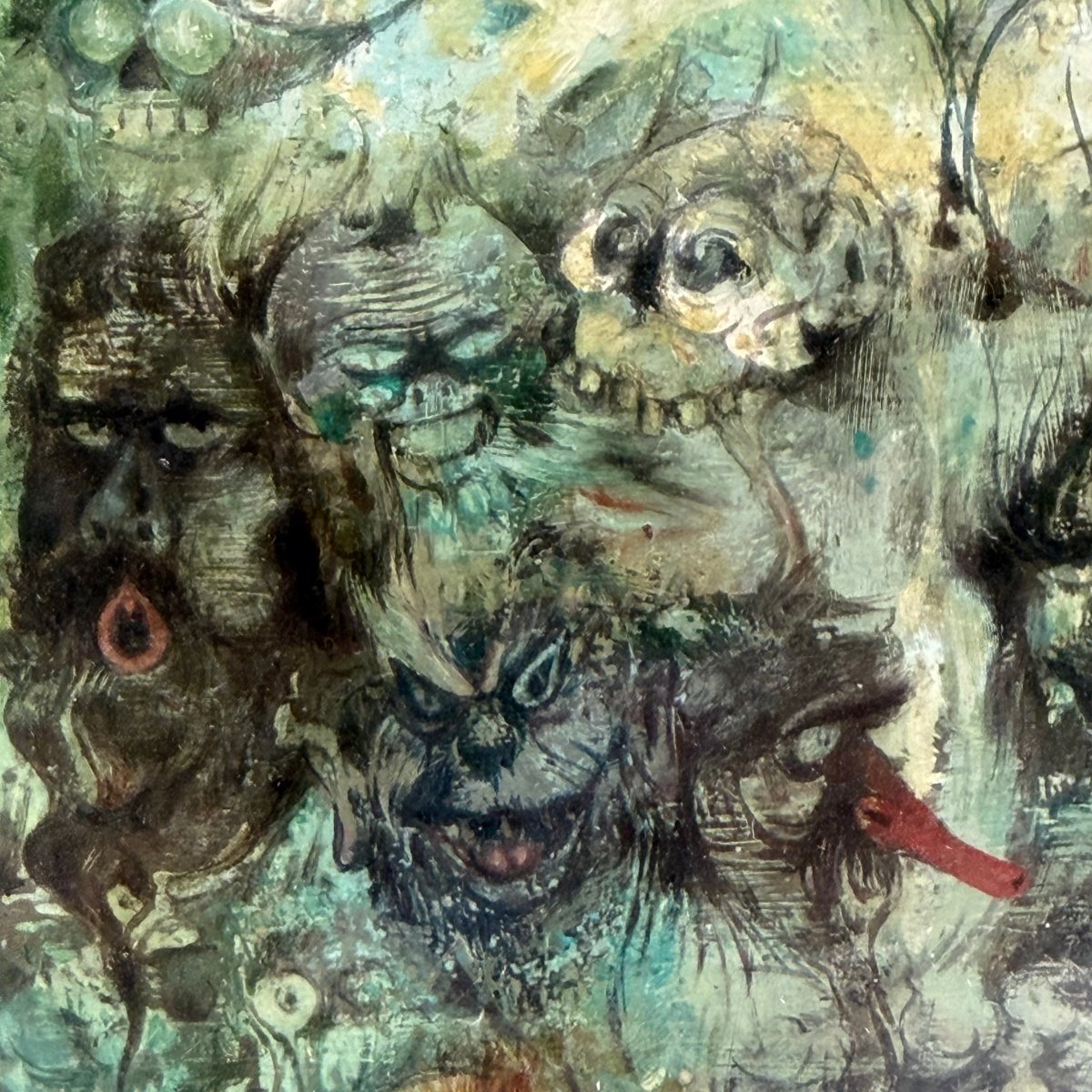Huile sur panneau « Visages imaginaires » de Jean Dratz -photo-3