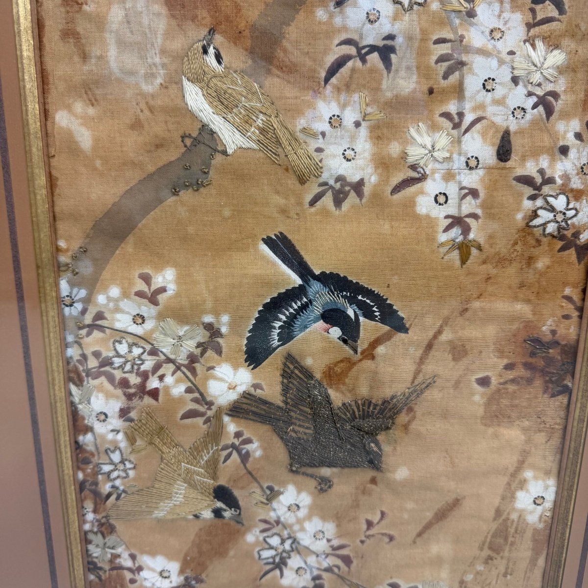  Ensemble de 4 broderies Huaniao sur soie -photo-4