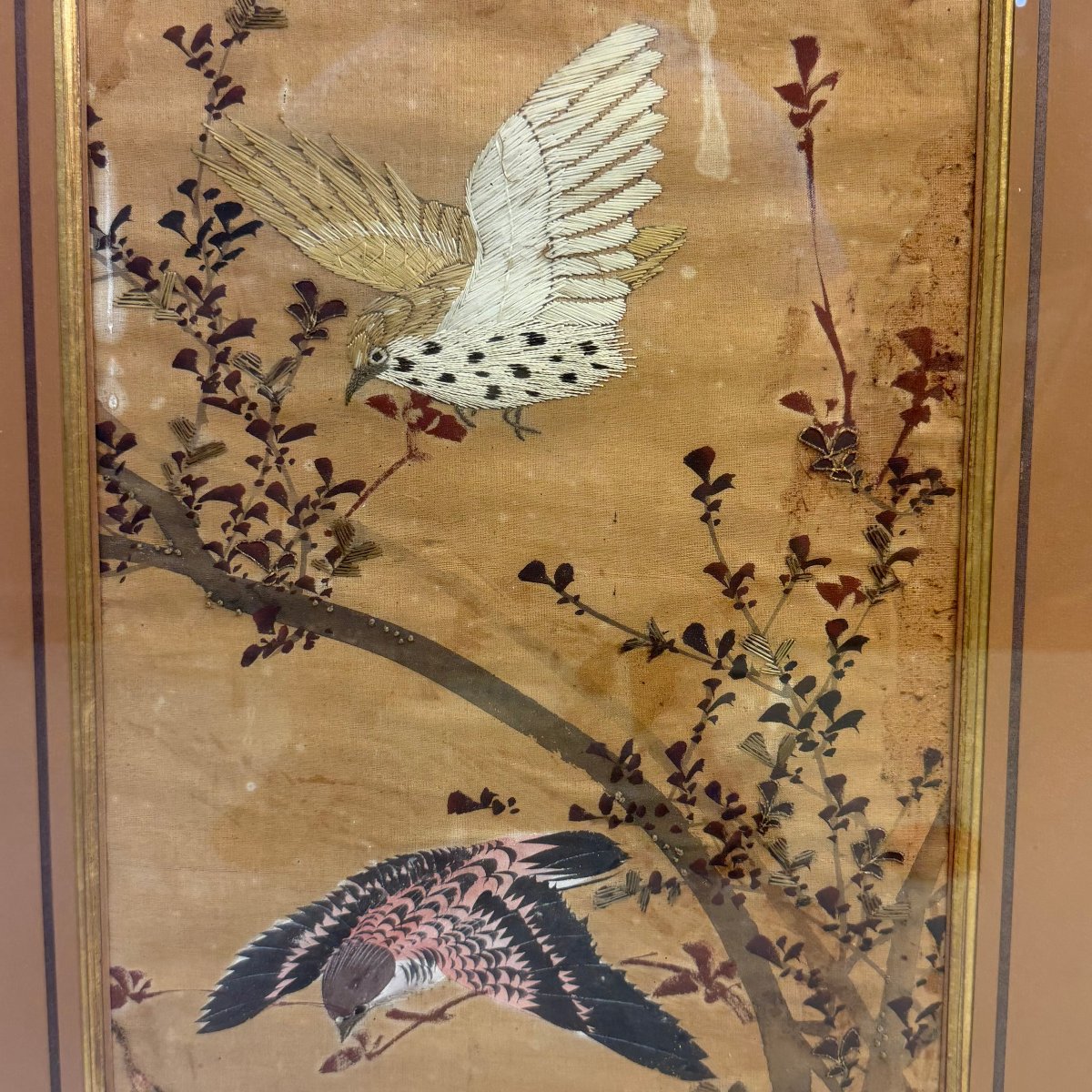  Ensemble de 4 broderies Huaniao sur soie -photo-5