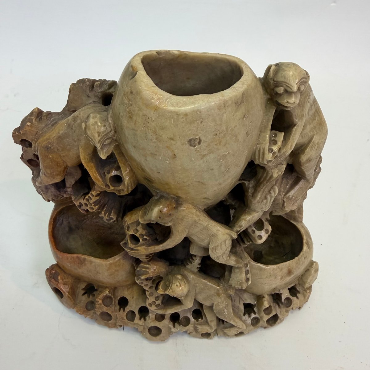 Brush Pot And Inkwell In Chinese Soapstone-photo-1