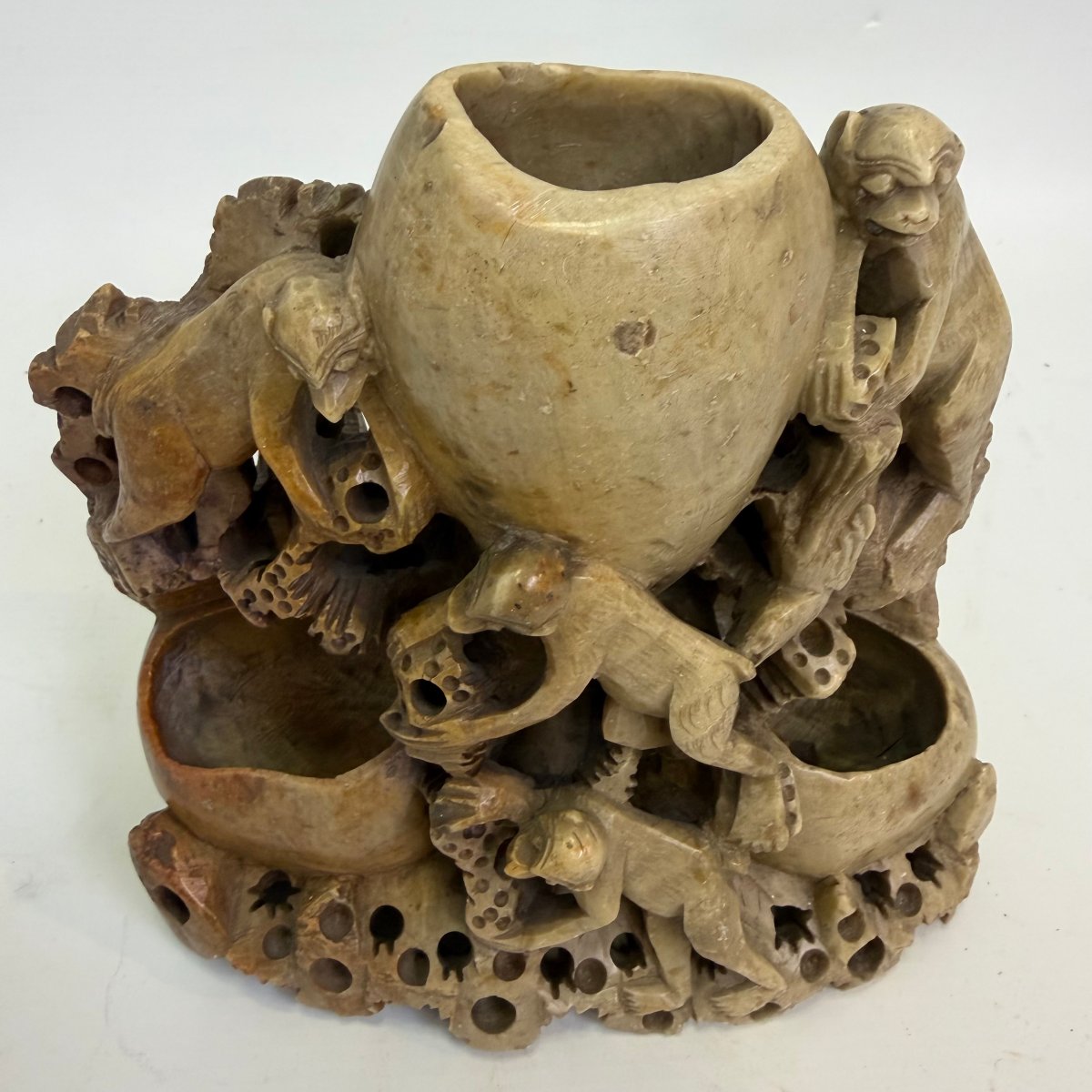 Brush Pot And Inkwell In Chinese Soapstone-photo-3