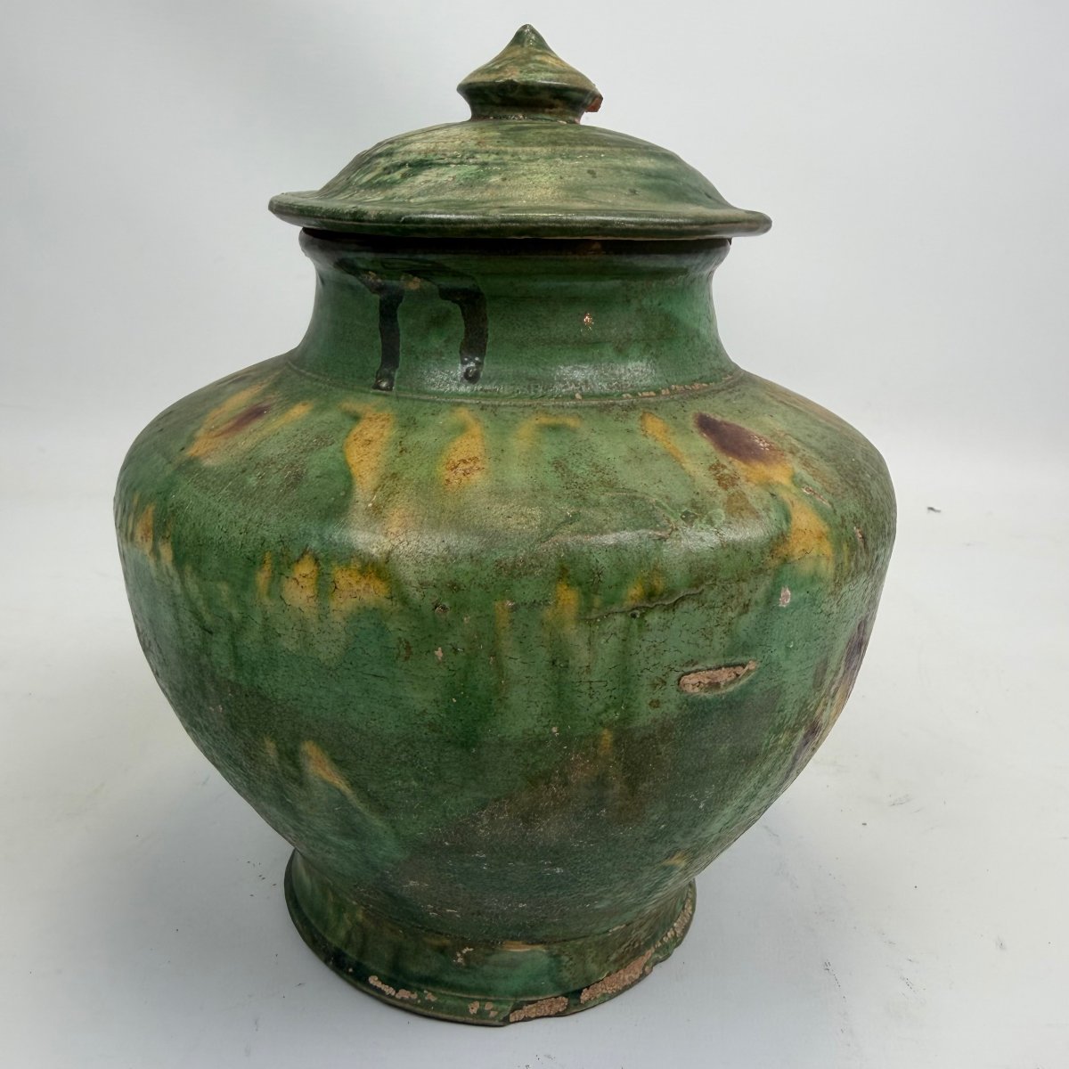 Three Antique Chinese Pottery Jars With Sancai Glaze -photo-5