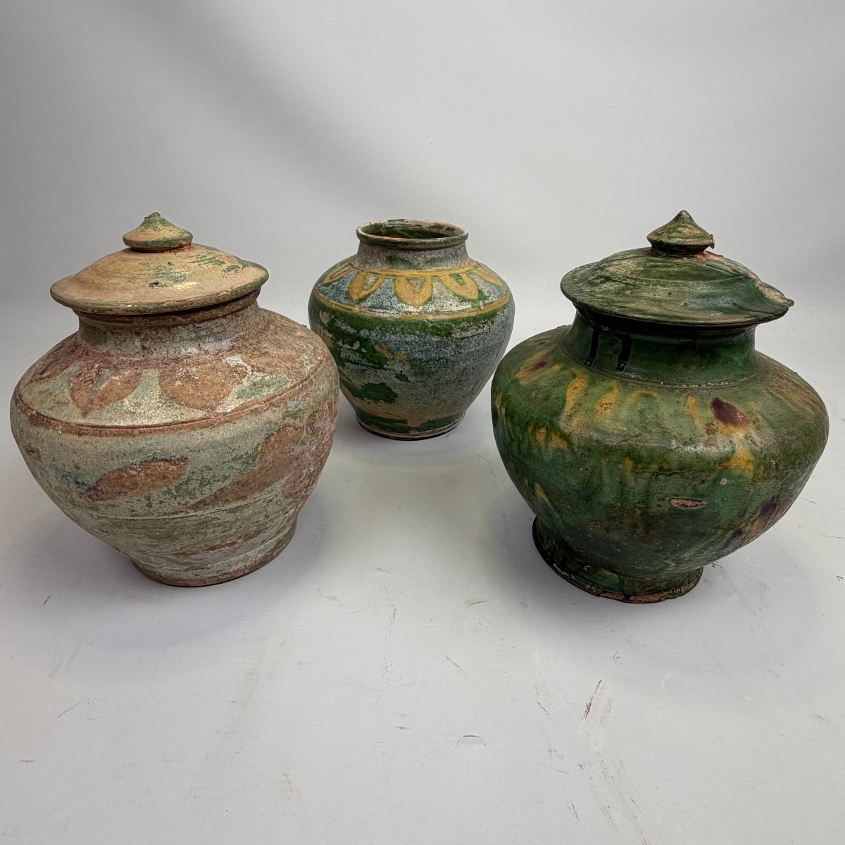 Three Antique Chinese Pottery Jars With Sancai Glaze -photo-8