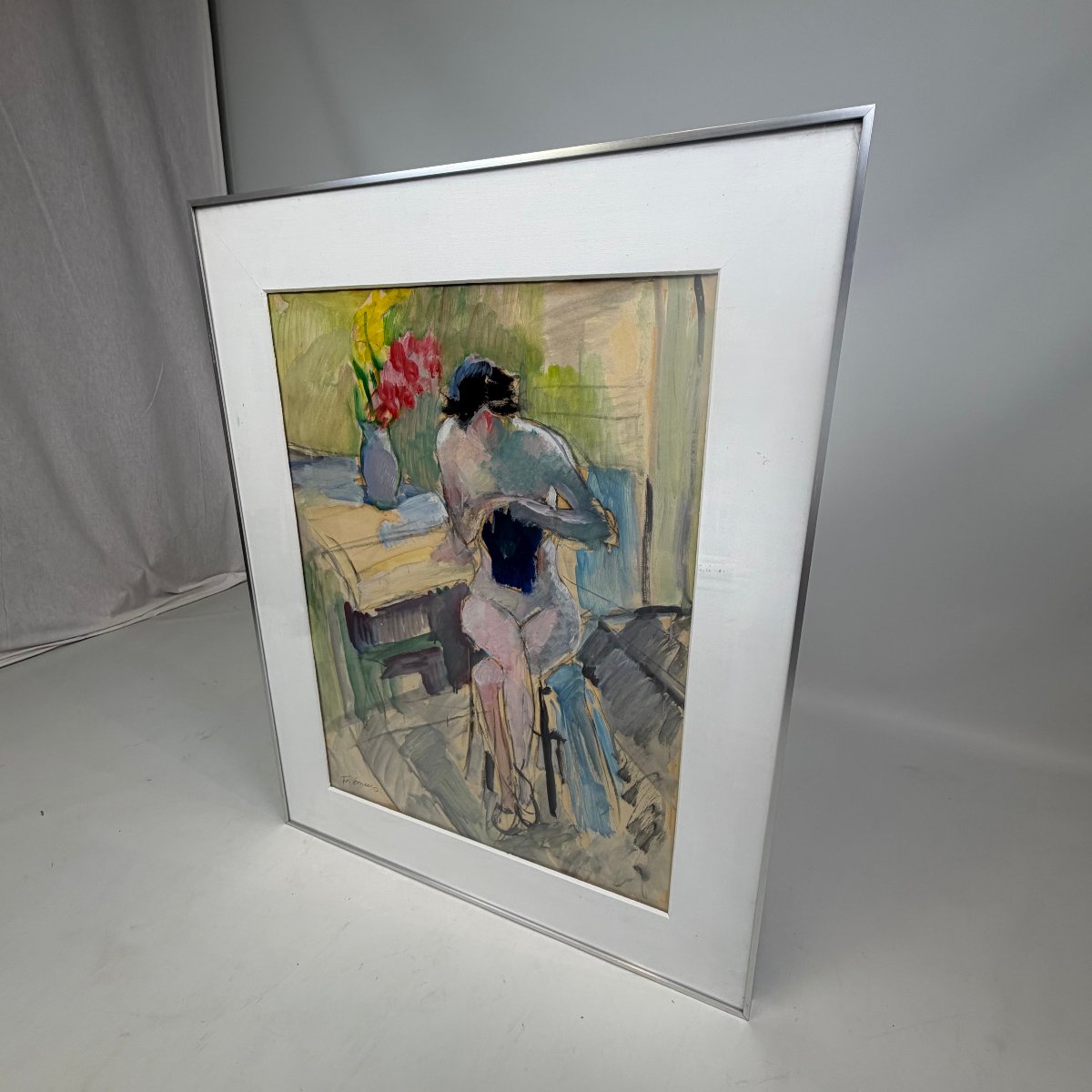 Watercolour Painting “seated Nude” By Frans Smeers -photo-2