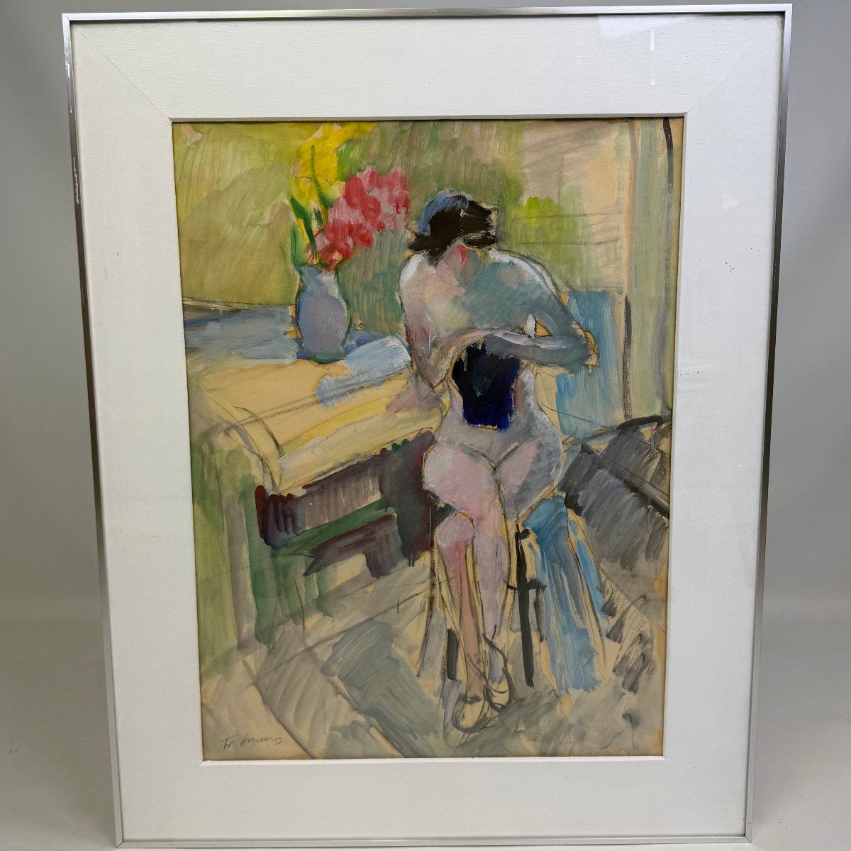 Watercolour Painting “seated Nude” By Frans Smeers -photo-3