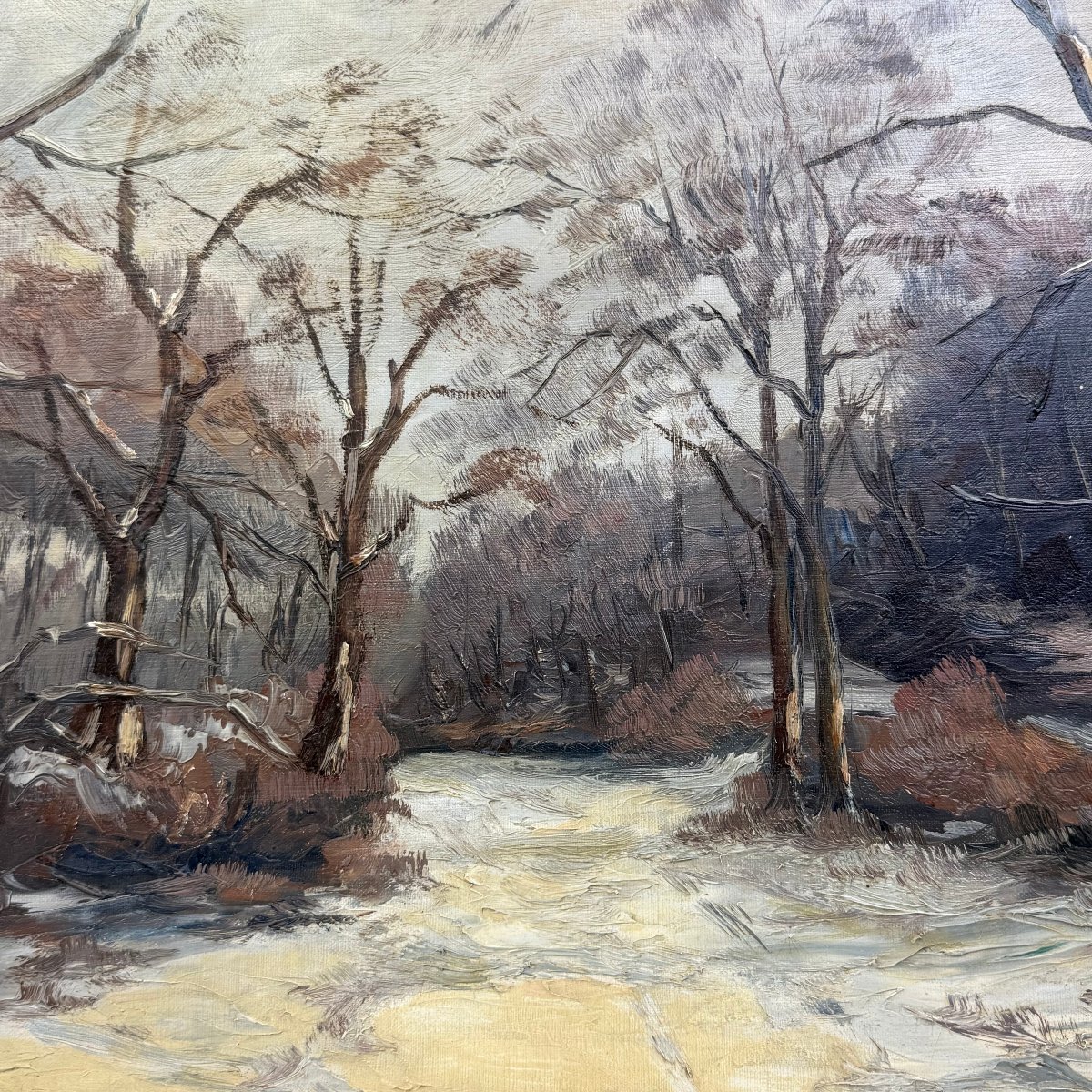 Oil On Canvas, “winter In The Forest” By Fernand Ponthier-photo-2