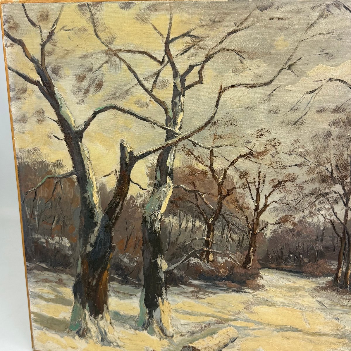 Oil On Canvas, “winter In The Forest” By Fernand Ponthier-photo-3