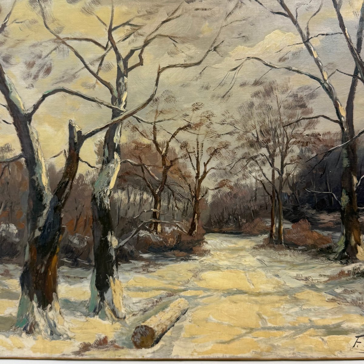 Oil On Canvas, “winter In The Forest” By Fernand Ponthier-photo-4
