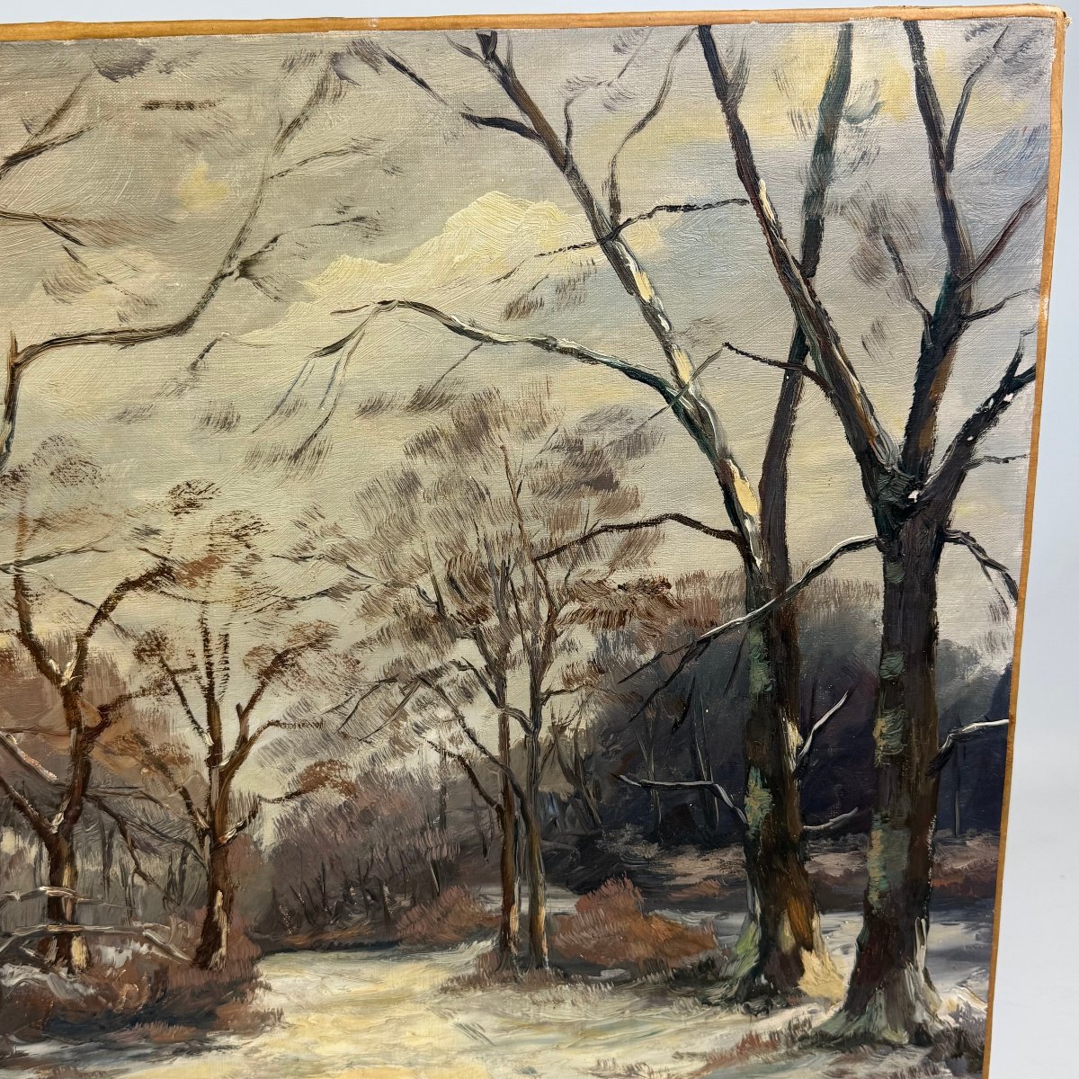 Oil On Canvas, “winter In The Forest” By Fernand Ponthier-photo-1