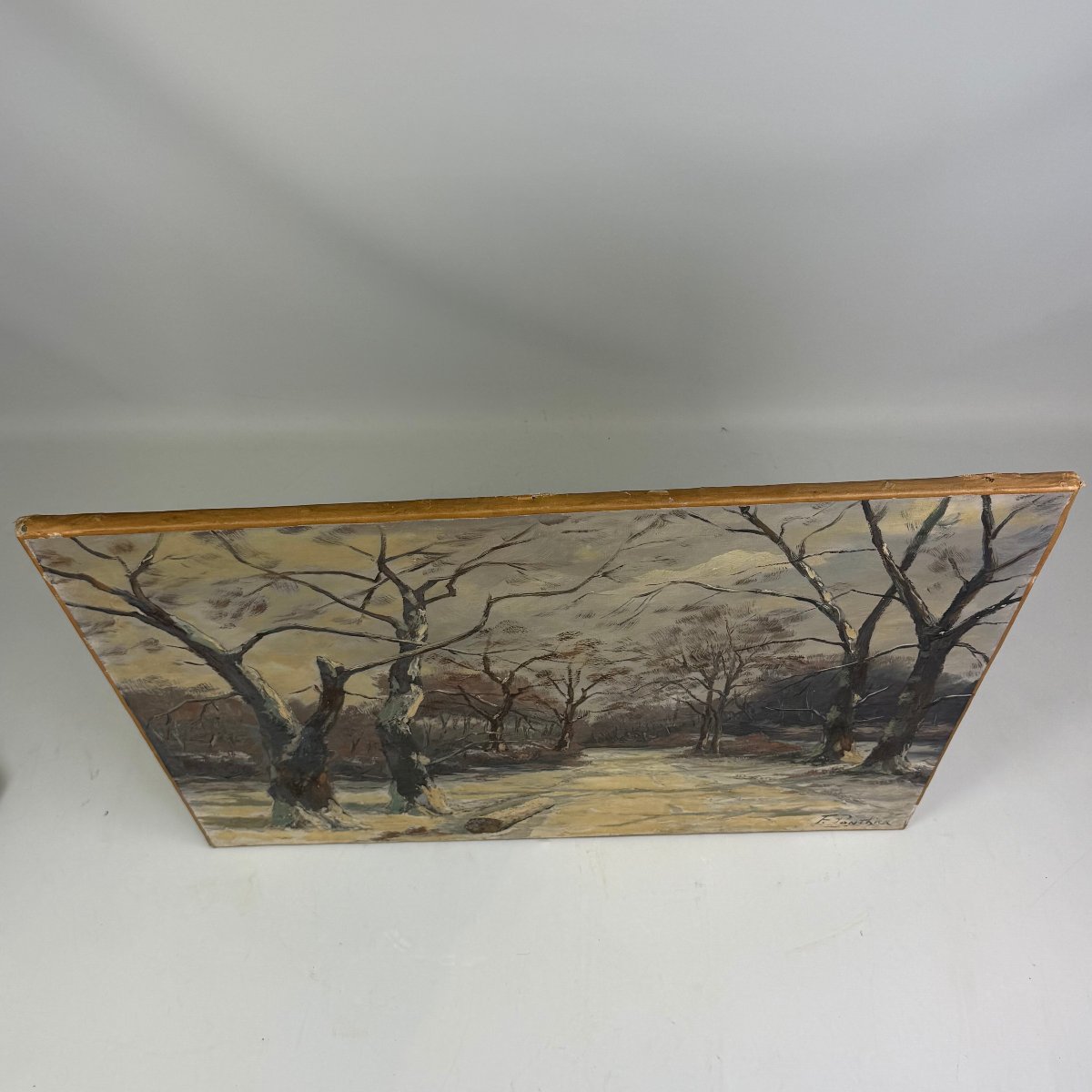 Oil On Canvas, “winter In The Forest” By Fernand Ponthier-photo-3