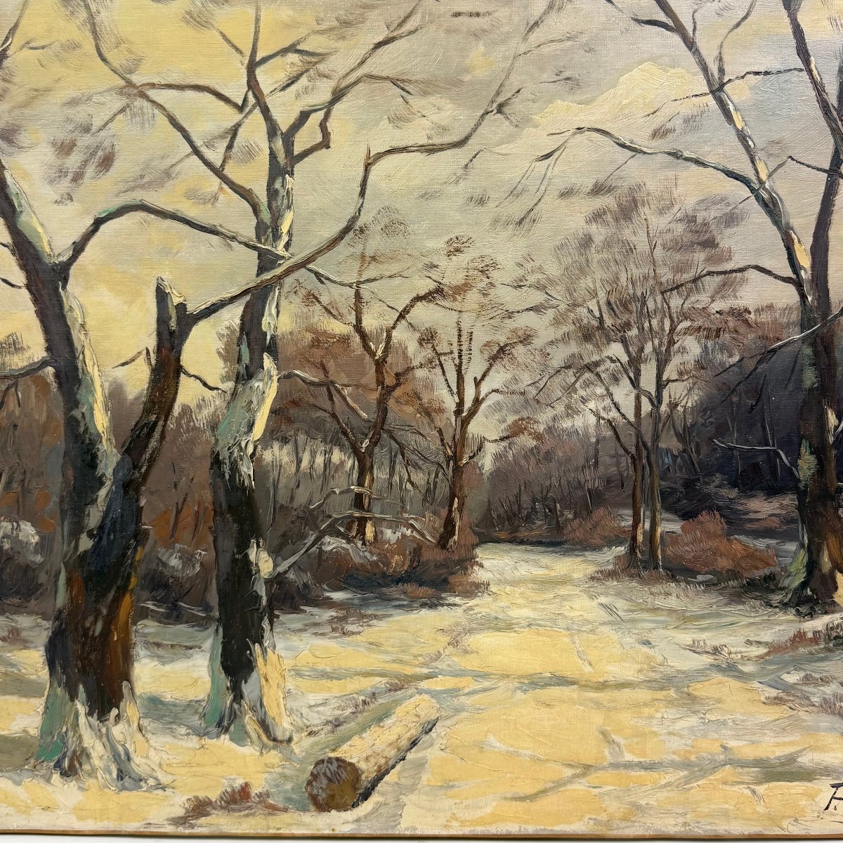 Oil On Canvas, “winter In The Forest” By Fernand Ponthier-photo-4