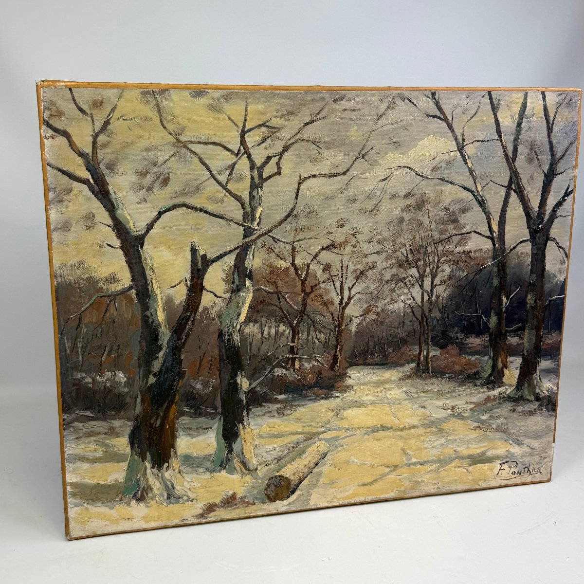 Oil On Canvas, “winter In The Forest” By Fernand Ponthier-photo-6