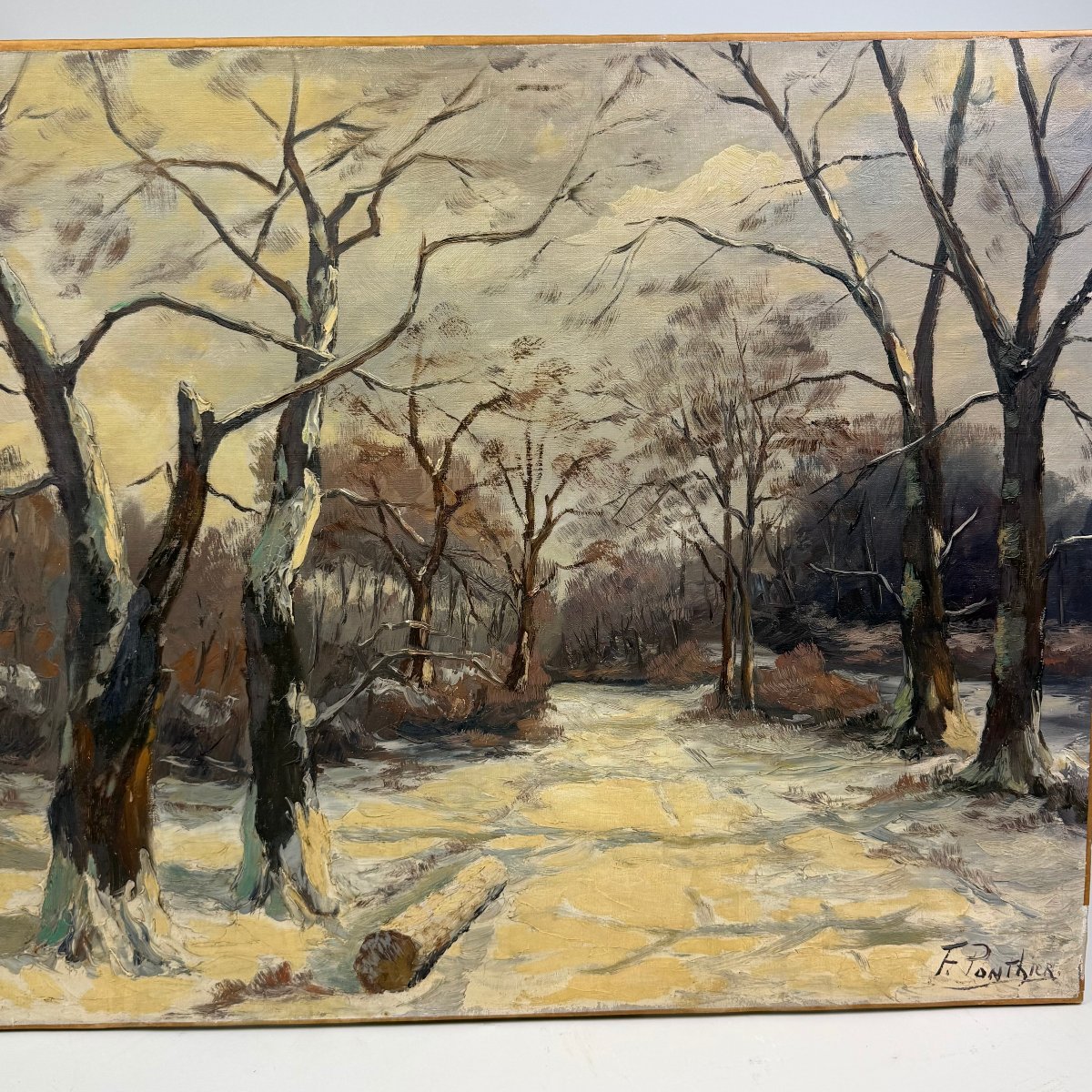 Oil On Canvas, “winter In The Forest” By Fernand Ponthier-photo-8