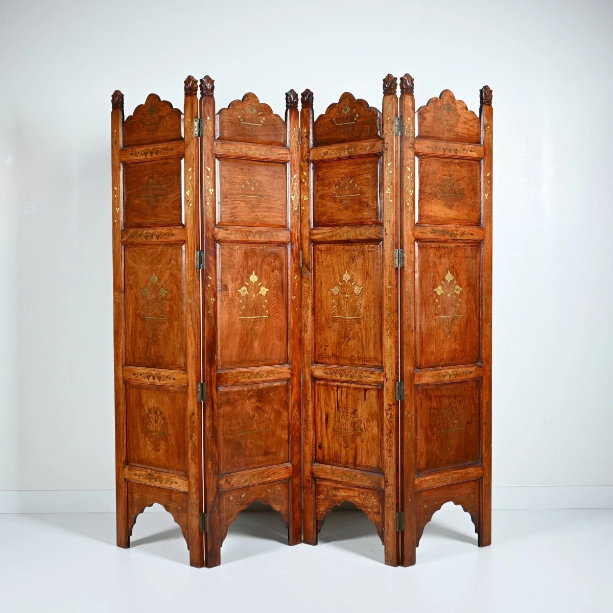 Indian Folding Screen Decorated With Inlaid Floral Motifs 