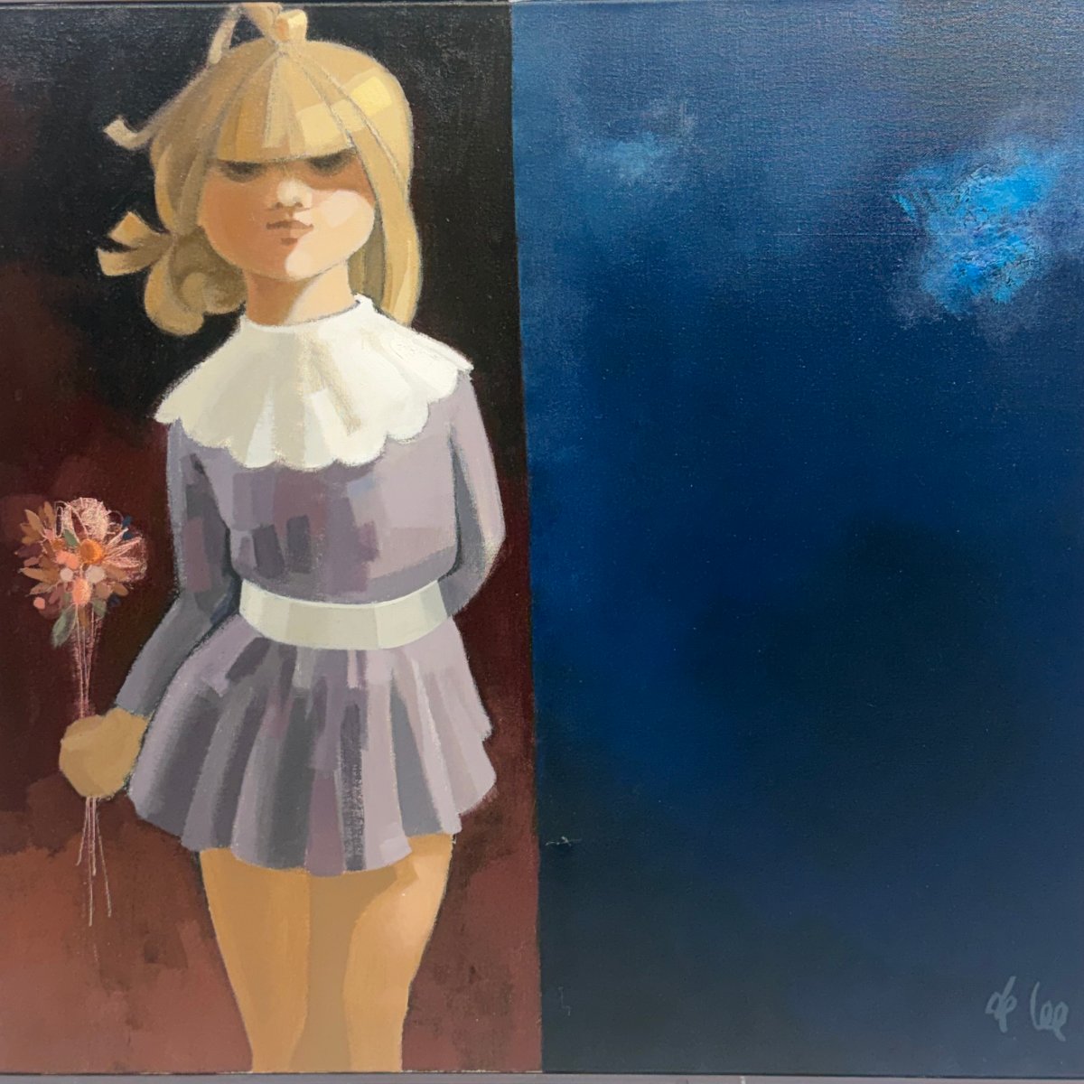 Huile sur toile « Jeune fille aux fleurs » de Jan de Lee-photo-2