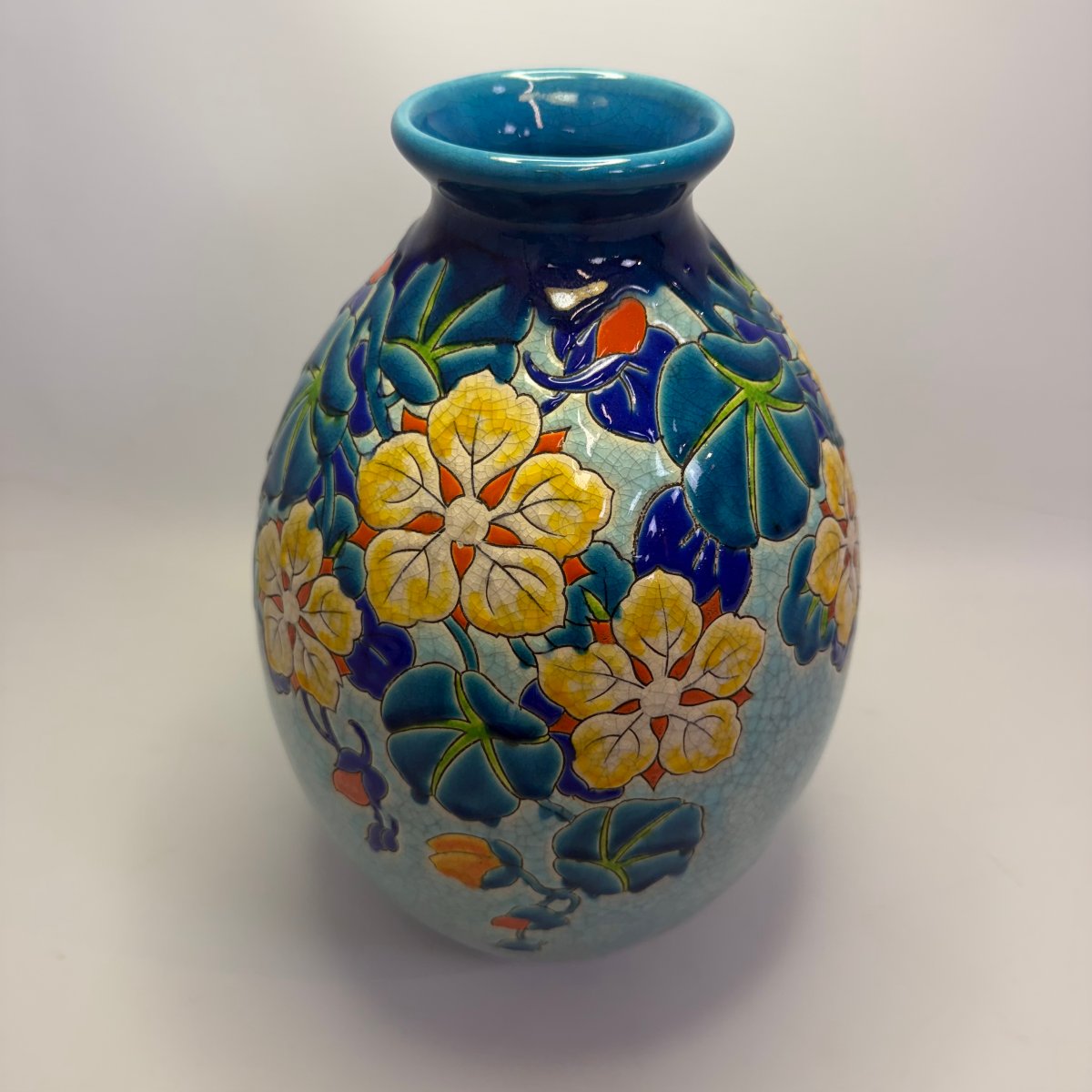 Grand vase en céramique signé Charles Catteau pour Boch Keramis-photo-2
