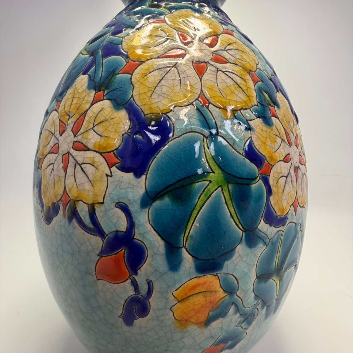 Grand vase en céramique signé Charles Catteau pour Boch Keramis-photo-4