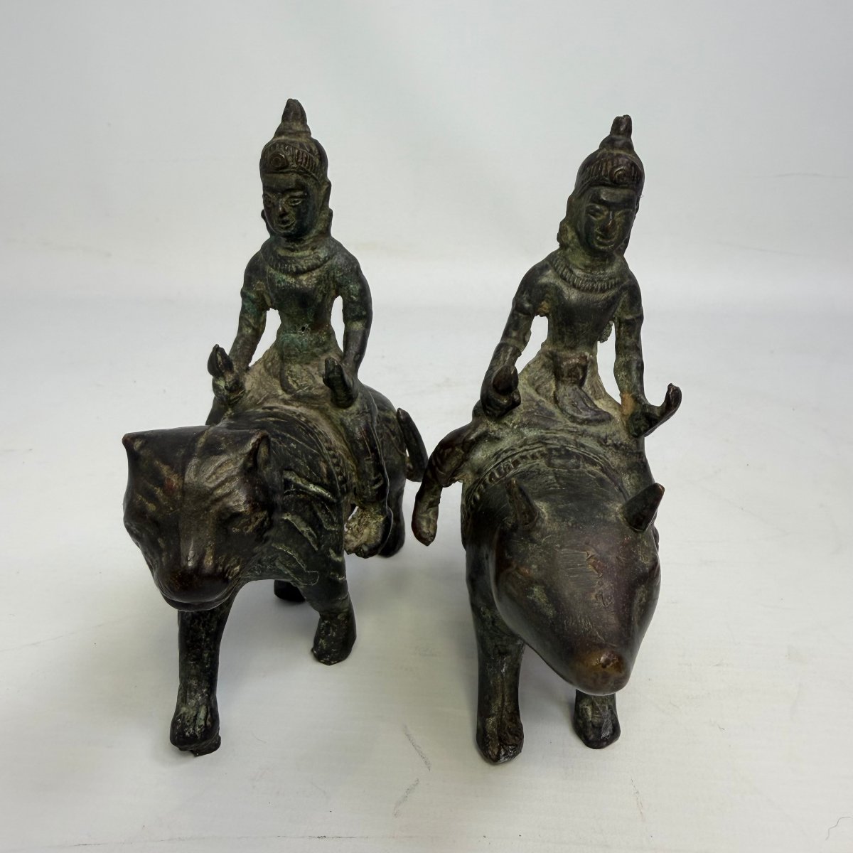A Pair Of Patinated Bronze Bodhisattvas 