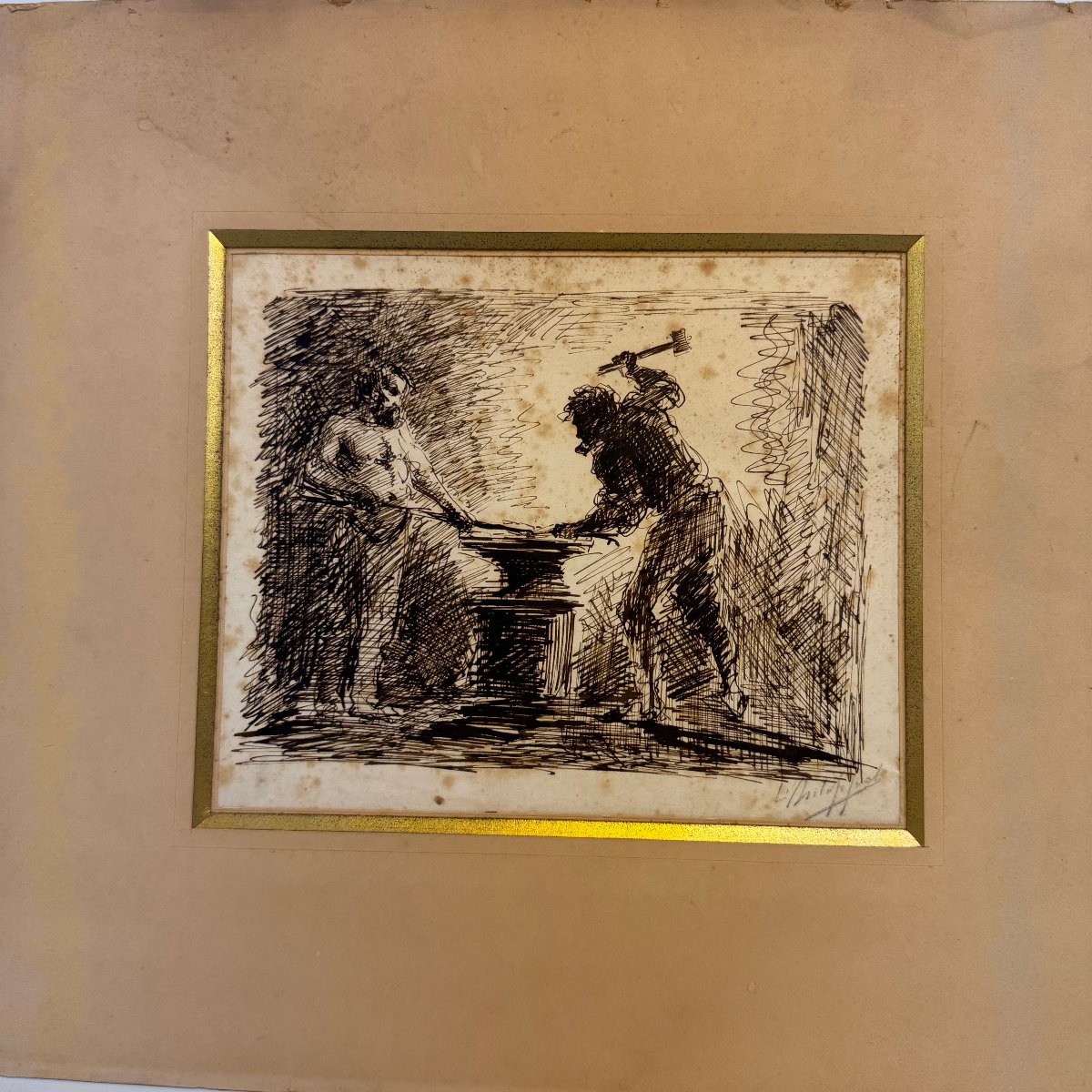 Ink Drawing Depicting Blacksmiths, By Félix Philippoteaux -photo-2