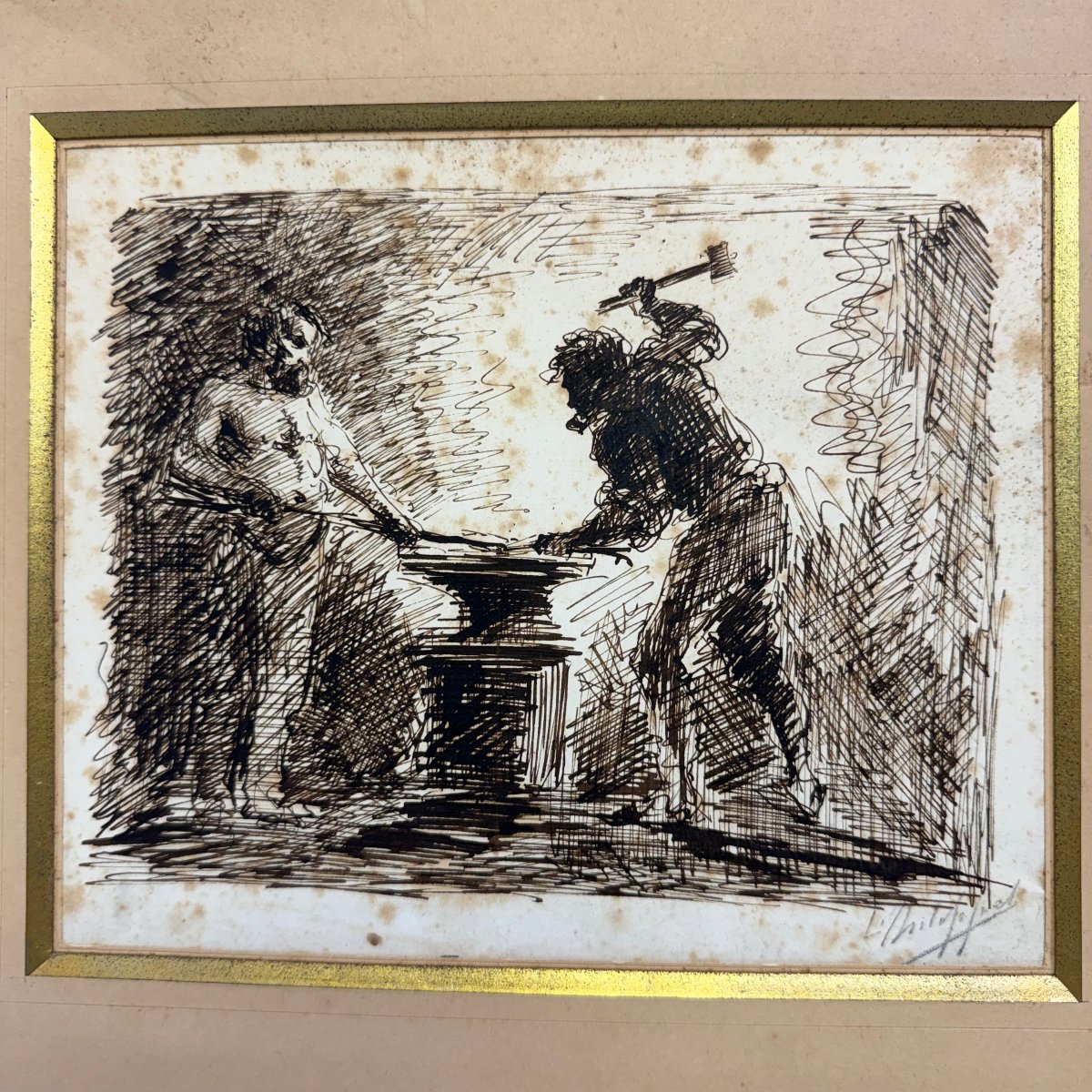Ink Drawing Depicting Blacksmiths, By Félix Philippoteaux -photo-3