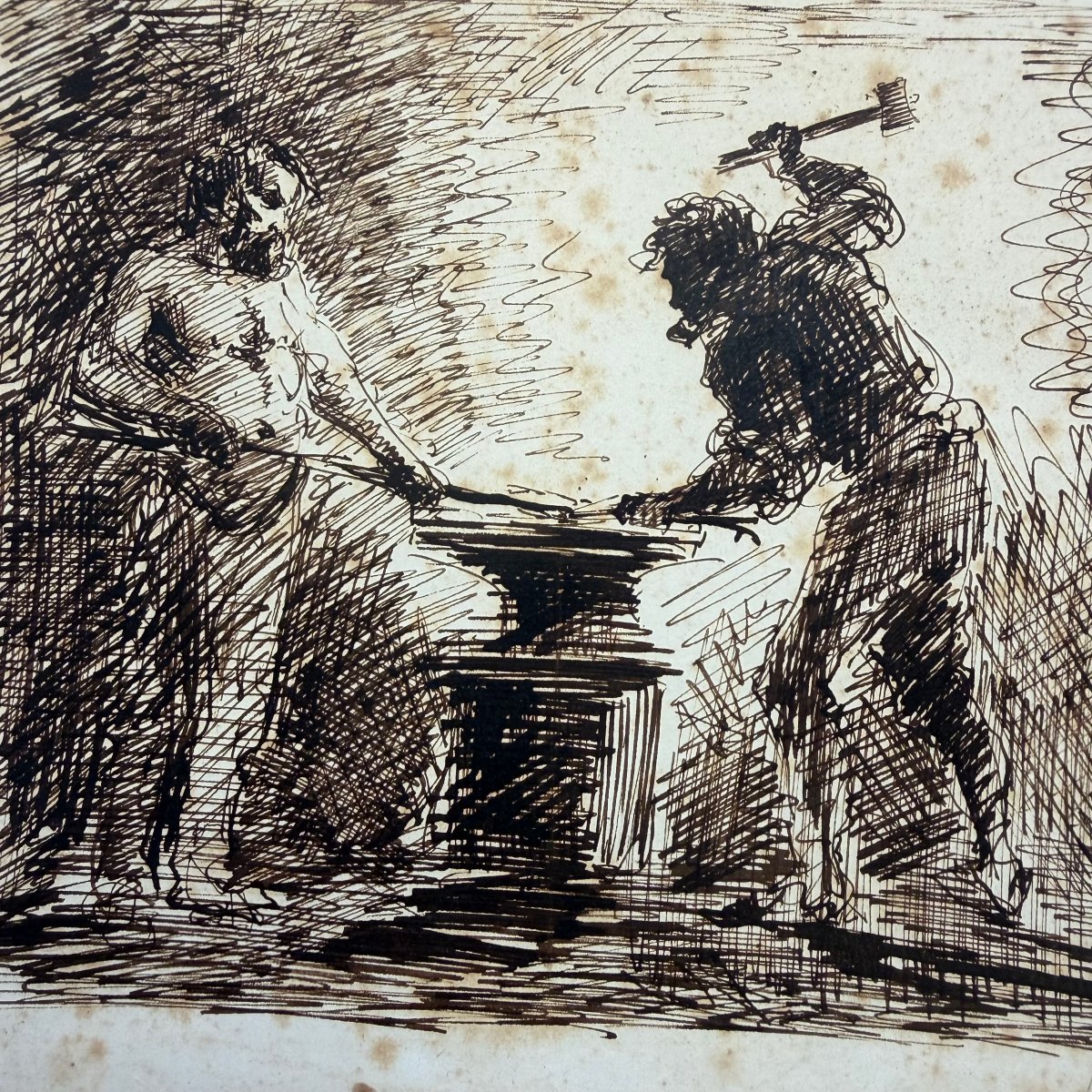 Ink Drawing Depicting Blacksmiths, By Félix Philippoteaux -photo-4