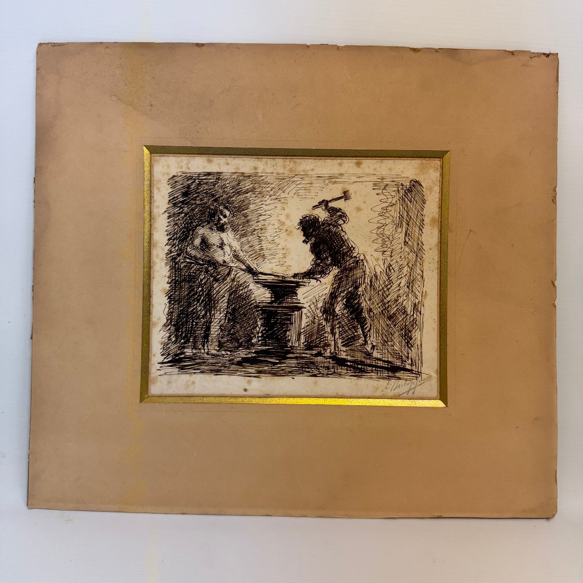 Ink Drawing Depicting Blacksmiths, By Félix Philippoteaux -photo-6