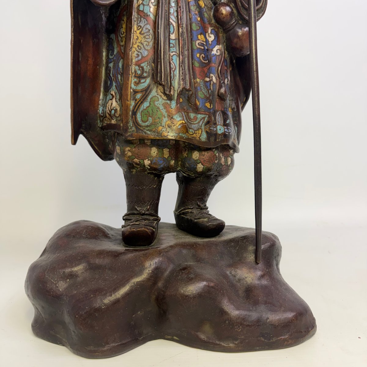 Large Okimono Made Of Bronze And Champlevé Enamel-photo-6